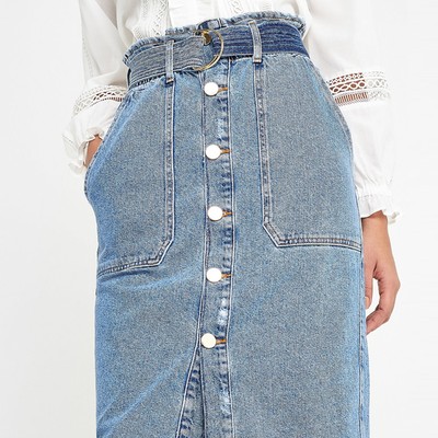 Blue Utility Denim Midi Skirt