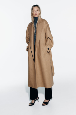 Longline Belted Wool Blend Coat  from Zara