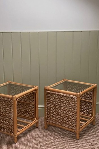 Pair Of Woven & Bamboo Side Tables With Glass from Kept London