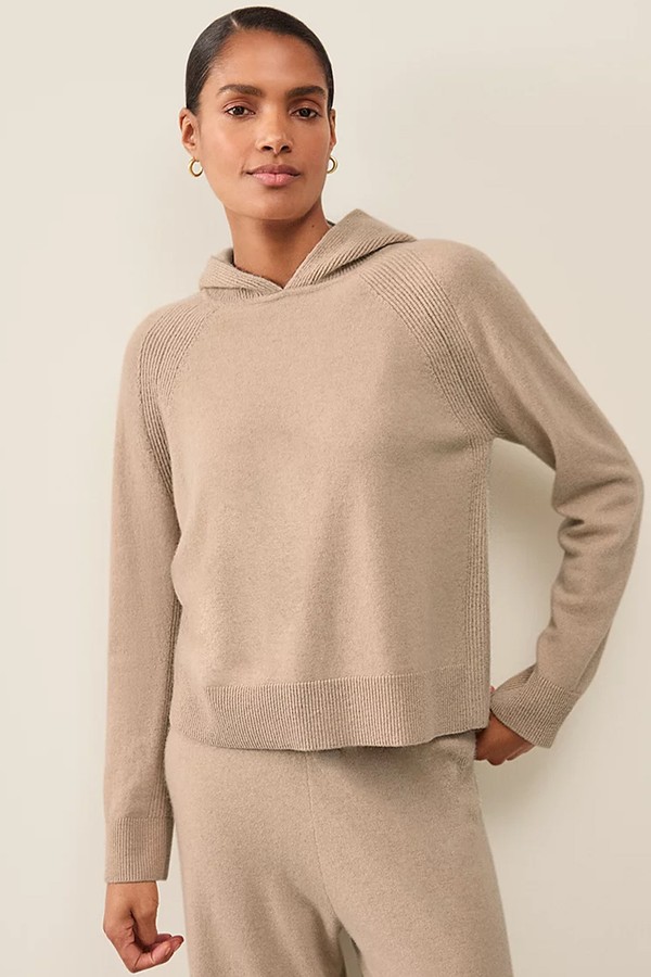 Cashmere Ribbed Detail Hoodie from The White COmpany