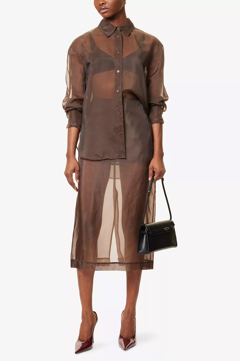 Peri Long-Sleeve Sheer Silk-Blend Shirt from THE FRANKIE SHOP