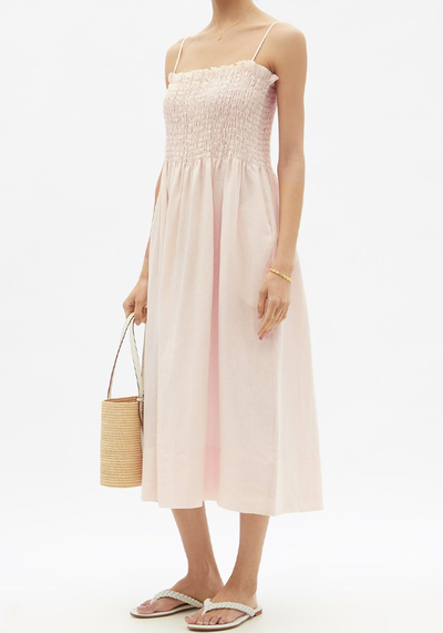 Lena Shirred Linen-Voile Dress