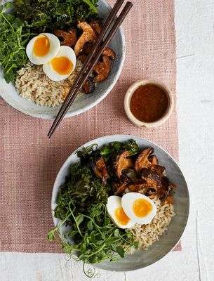 Egg, Crispy Kale & Mushroom Rice Bowl