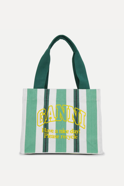 Large Easy Striped Canvas Tote Bag from Ganni