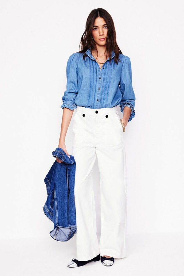 Mid Rise Button Detail Jeans from Boden