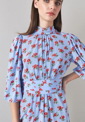 Tamara Blue and Red Primula Print Silk Dress