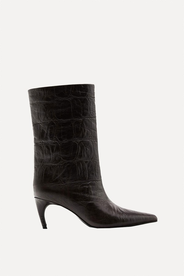Embossed Leather High-Heel Ankle Boots from Massimo Dutti 