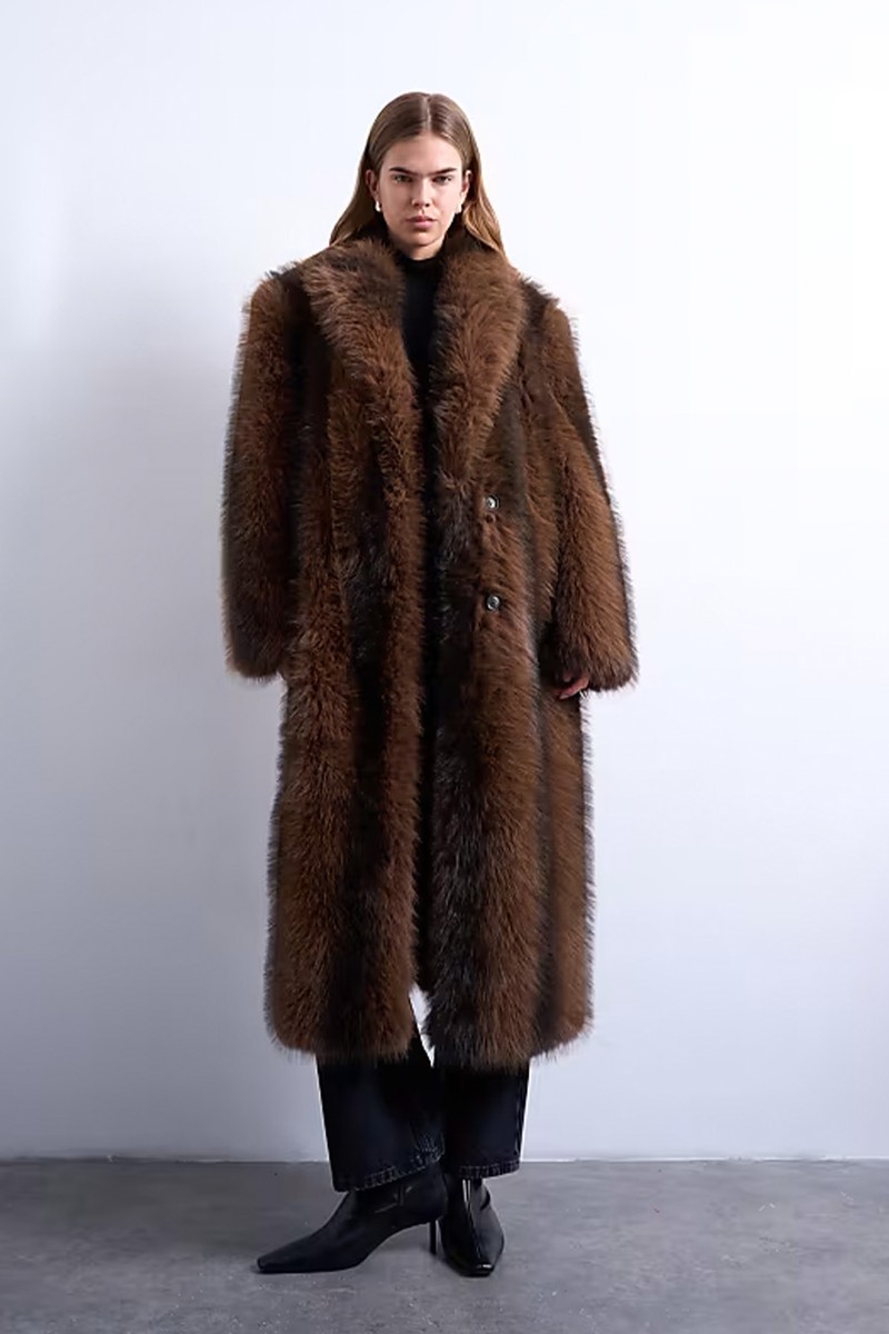 Faux Fur Longline Stripe Coat from Topshop