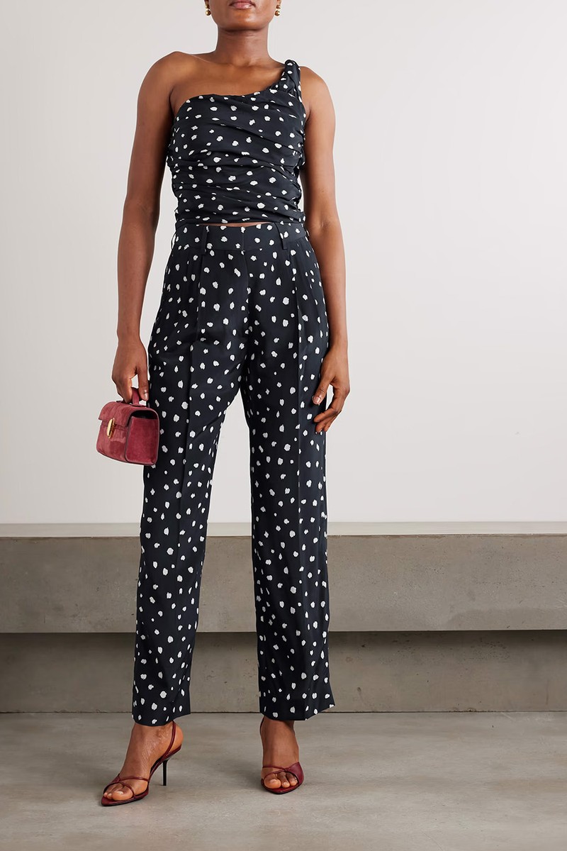 Mariquita Reef One-Shoulder Gathered Printed Silk Crepe De Chine Top from Blazé Milano