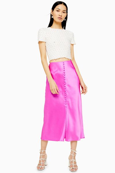 Button Through Satin-Bias Skirt from Topshop