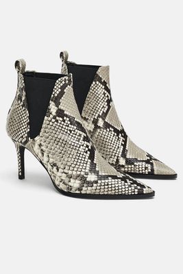 Printed Leather High Heel Ankle Boot from Zara
