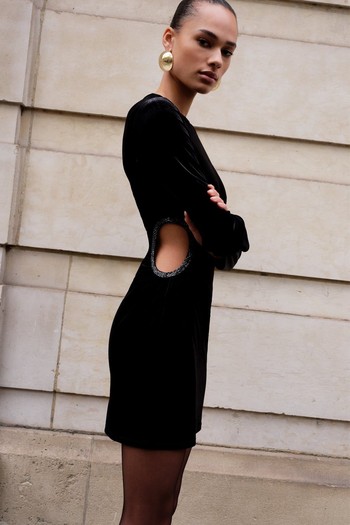 Velvet Midi Dress With Cut-Out Detail