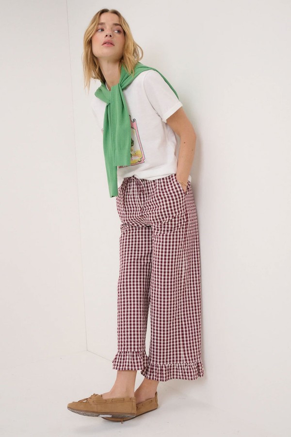 Gingham Frill Hem Trousers