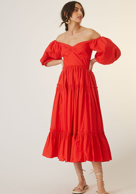 Off-The-Shoulder Poplin Midi Dress