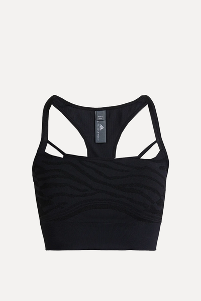 Cutout Zebra-Print Stretch-Knit Sports Bra from Adidas x Stella McCartney