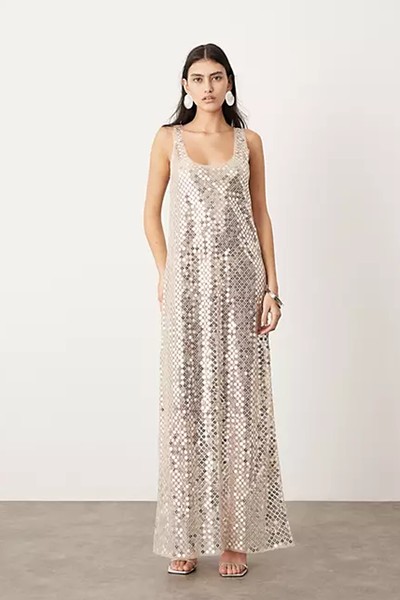 Sheer Disc Sequin Maxi Raw Edge Vest Dress from ASOS Edition