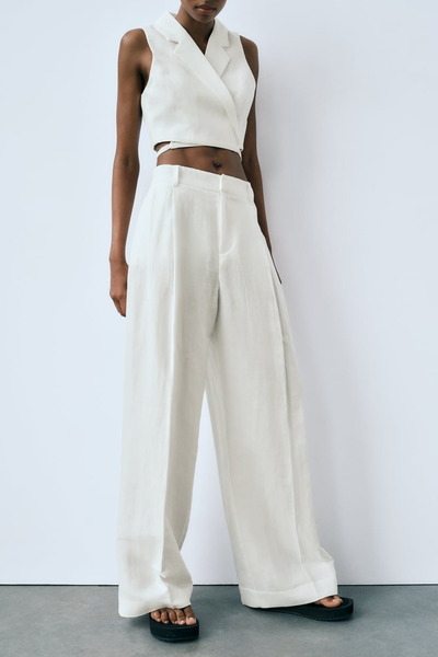 FULL LENGTH LINEN BLEND TROUSERS from Zara