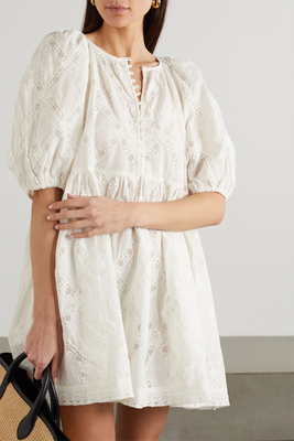 The Pathway Crochet-Trimmed Cotton-Voile Mini Dress from The Great.