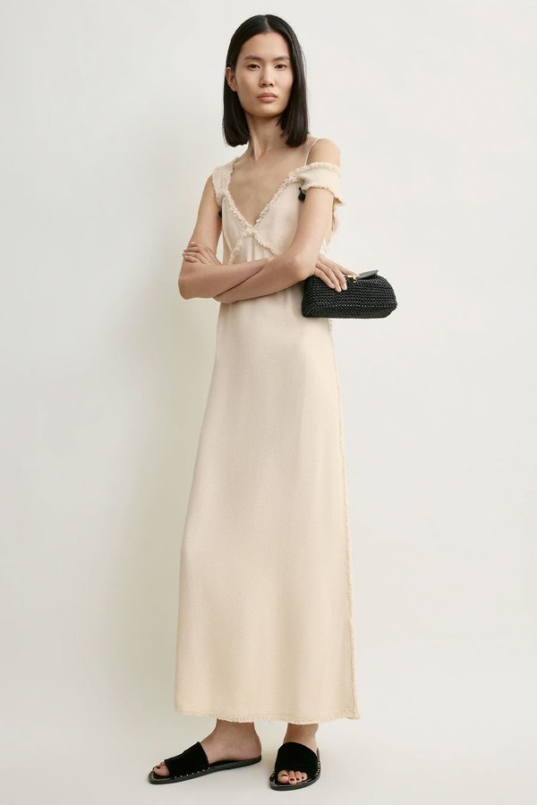 V-Neck Raw Slip Dress