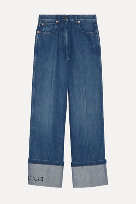 Turn-Up Denim Wide-Leg Jeans from Gucci