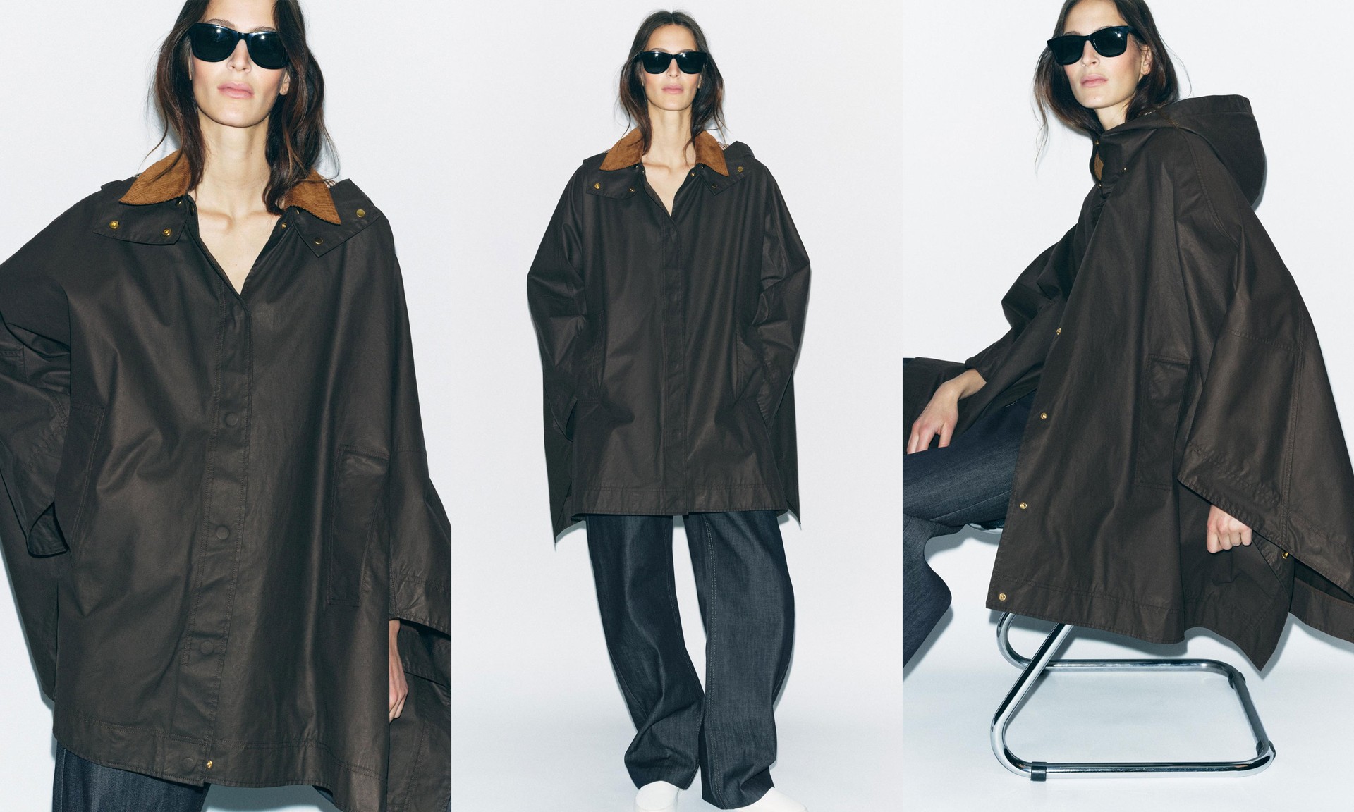 Waxed Cape With Corduroy Collar