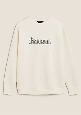 Cotton Forever Slogan Crew Neck Sweatshirt 