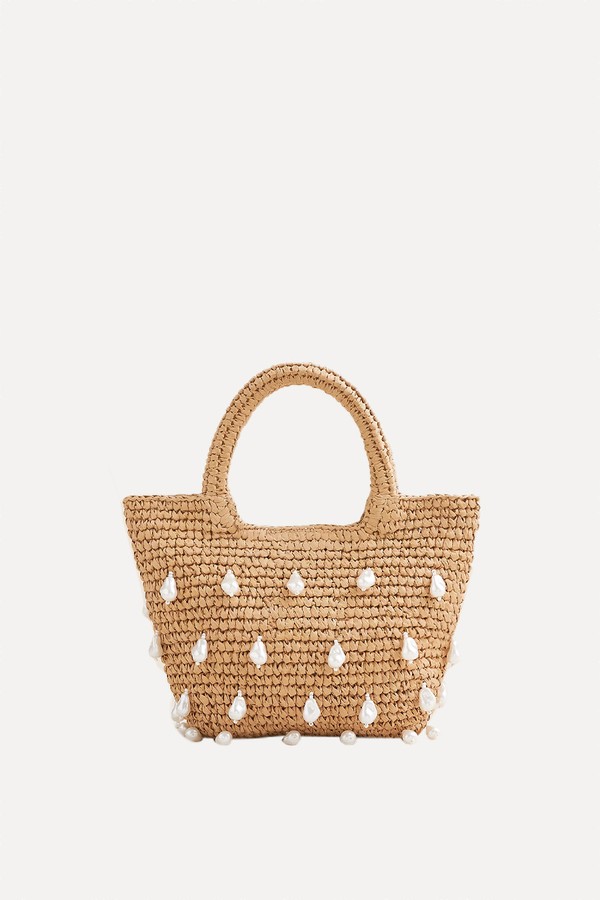 Handknotted Top-Handle Straw Bag With Baroque Pearls from J.Crew