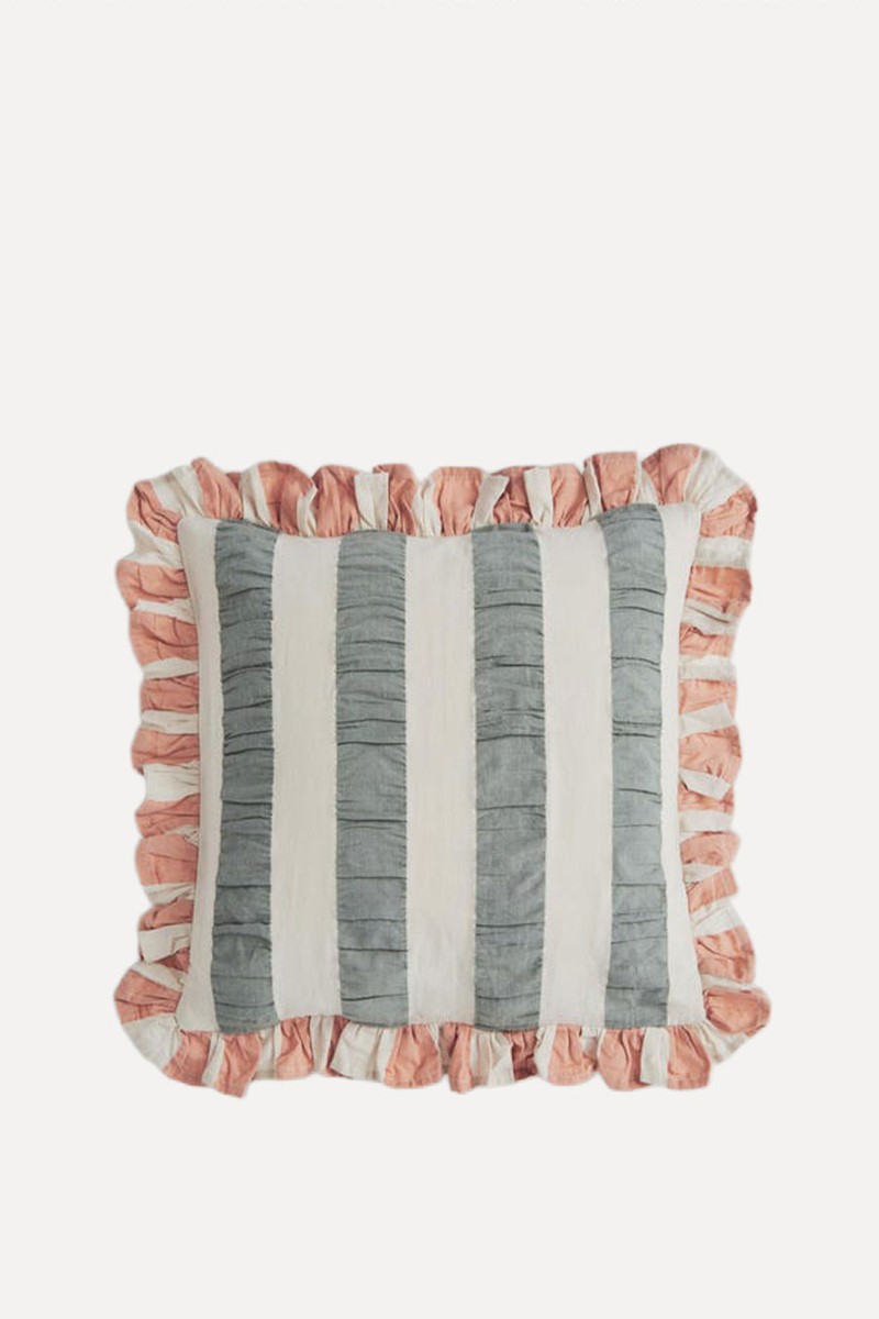 Seersucker Stripe Frill Cotton Square Cushion from Dunelm