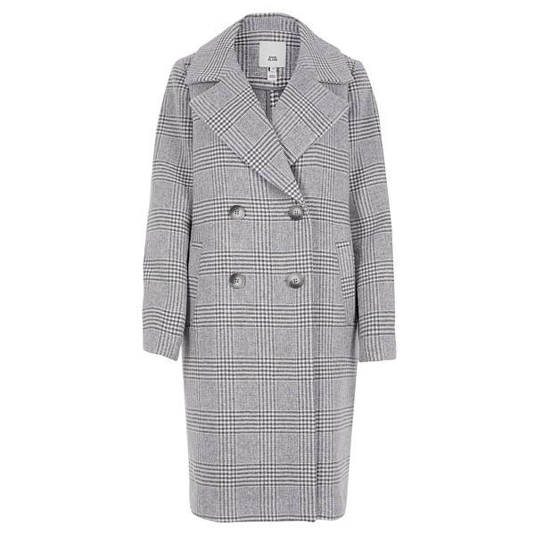 Grey Check Double Breasted Longline Coat