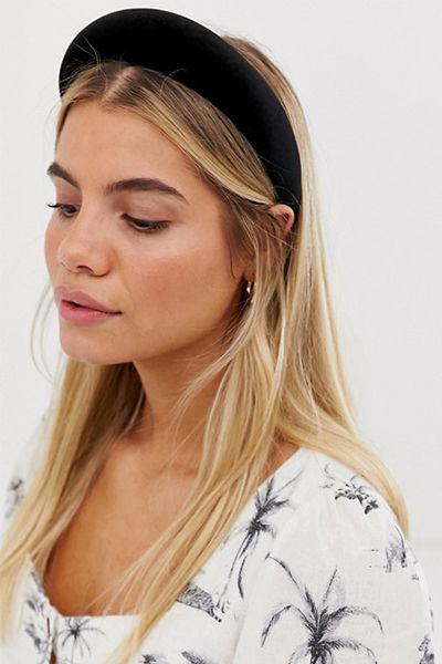 Padded Headband In Black Velvet from ASOS