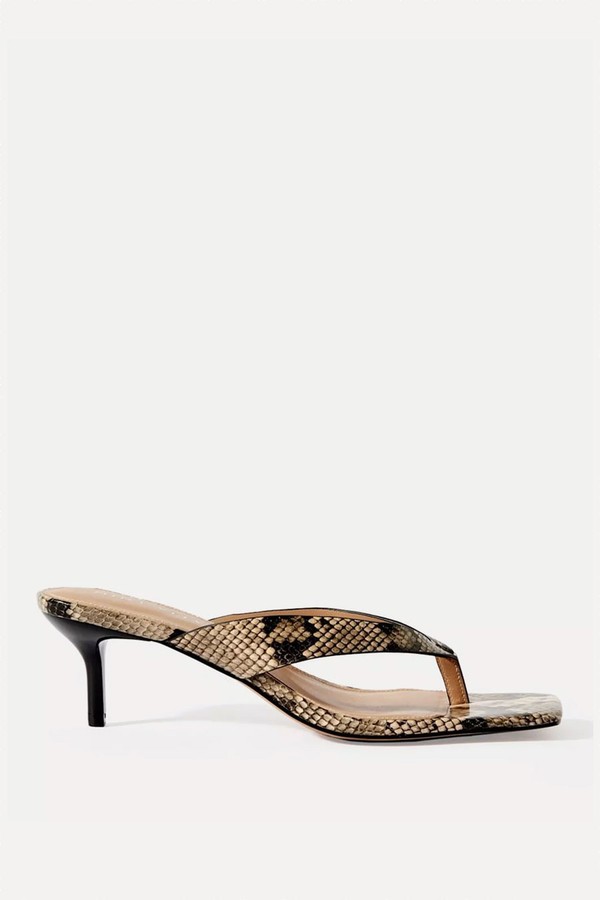 Betty Leather Snake Print Kitten Heel Toe Post Sandals from Mint Velvet