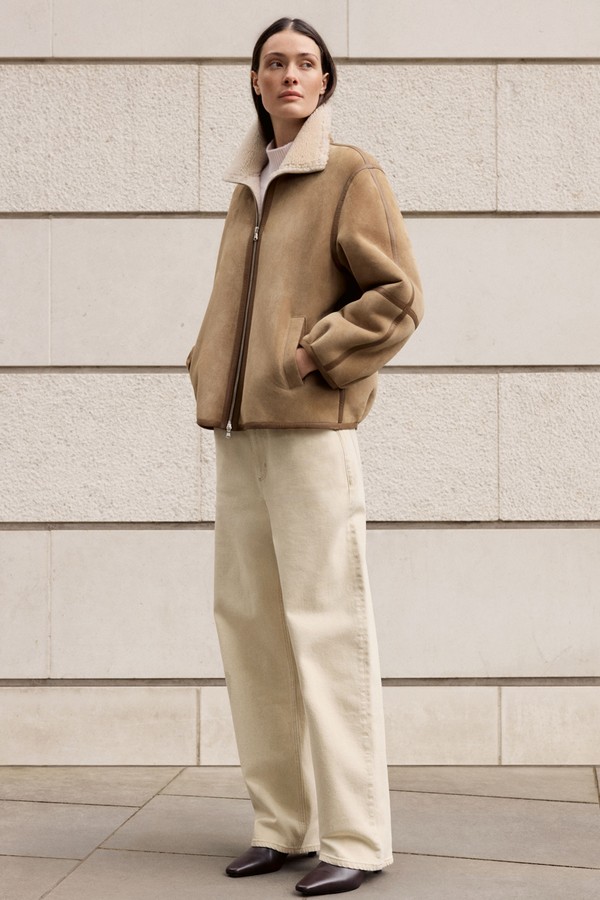 Sheepskin Funnel Neck Short Coat