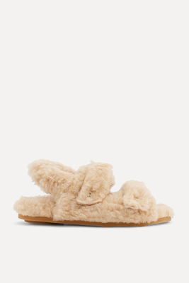 Teddy Logo-Plaque Camel-Wool & Silk Sandals from Max Mara