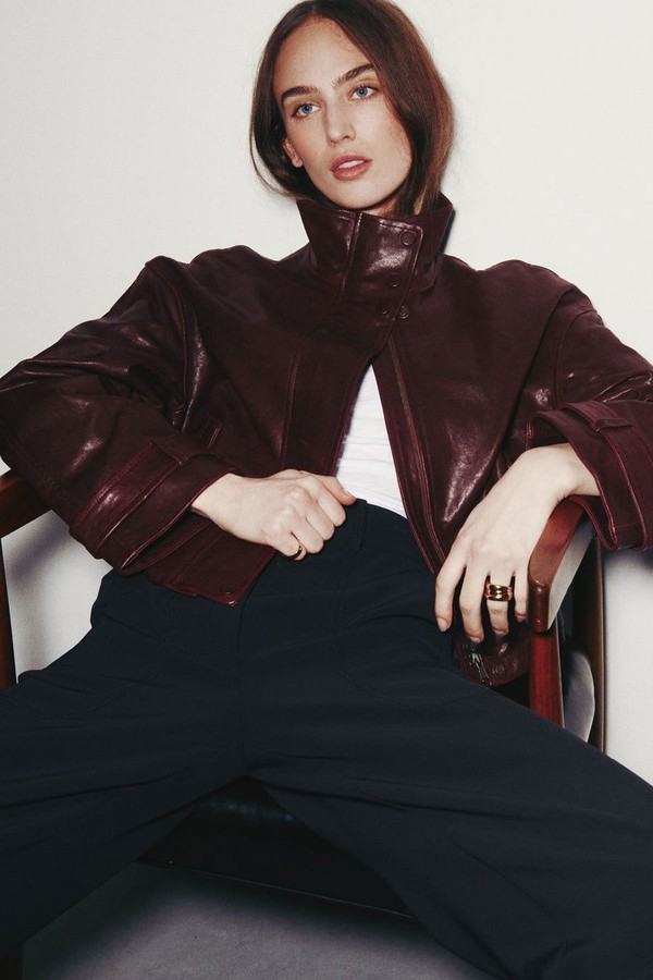 Bateman Cropped Leather Jacket from Veronica Beard