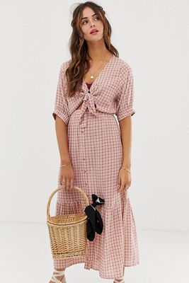 Faithfull Maple Check Midi Dress With Tie Front from ASOS