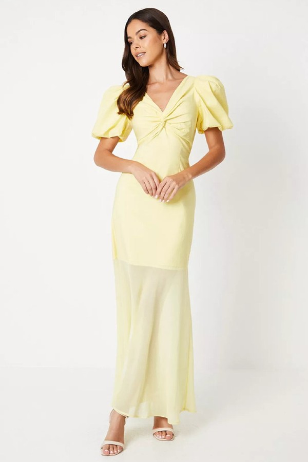 Puff Sleeve Twist Front Maxi Dress With Sheer Panel Skirt  from Coast 