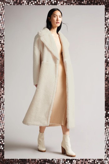 Mixed Fabric Faux Fur Cocoon Coat