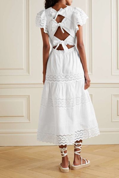 Georgina Open-Back Broderie Anglaise Cotton-Poplin Midi Dress from Sea