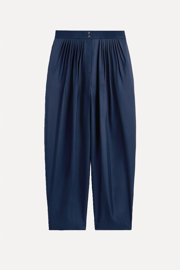 Draped Pleated Silk Straight-Leg Trousers from COS