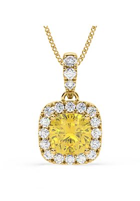 Annabelle Yellow Lab Diamond Emerald Cut Halo Necklace