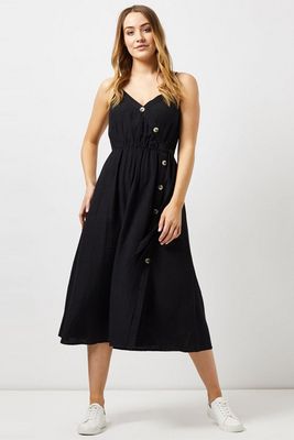Black Camisole Dress With Linen