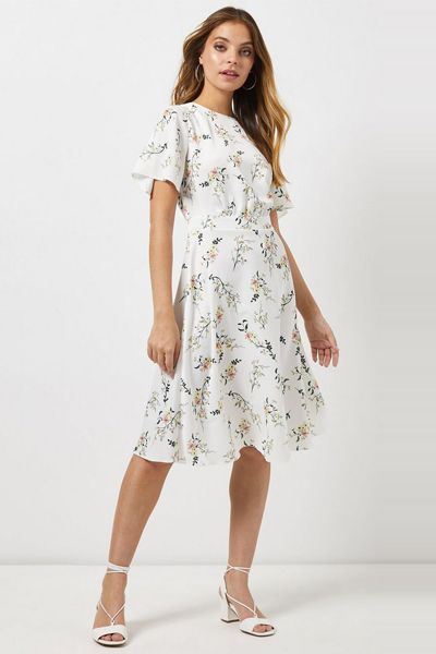 Petite Ivory Floral Print Midi Dress