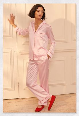 Powder pink silk satin sleep shorts with frastaglio