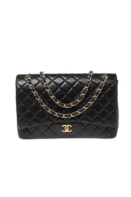 Black Quilted Leather Maxi Classic Double Flap Bag from Chanel