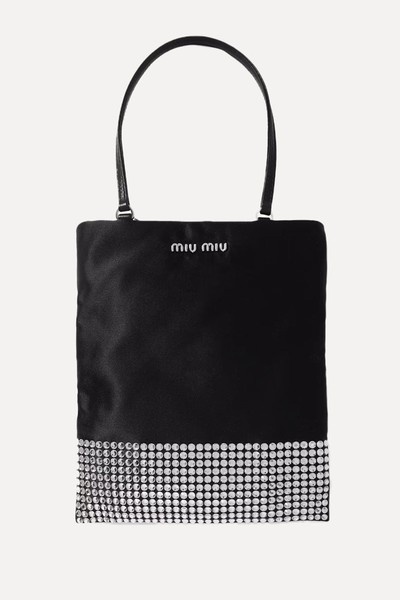 Mini Crystal-Embellished Satin Tote from Miu Miu