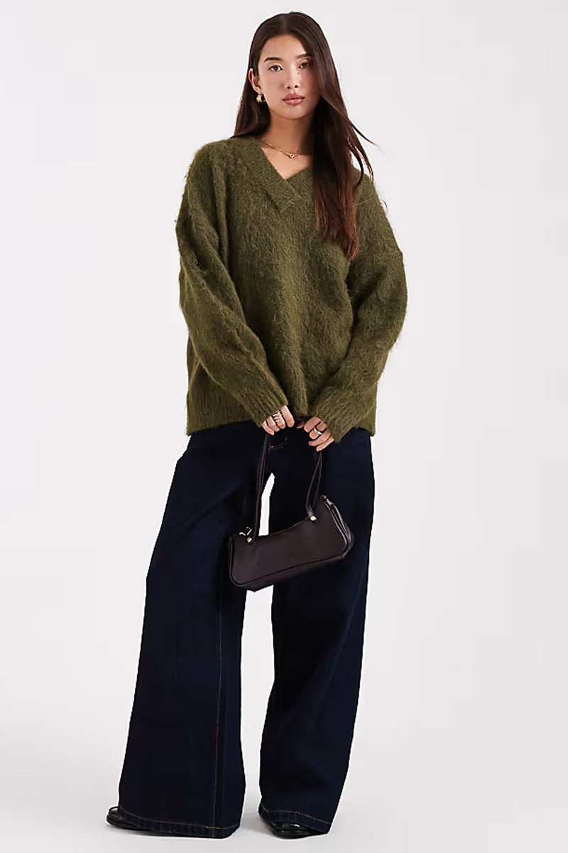 Knitted Brushed V Neck Oversized Jumper from ASOS DESIGN
