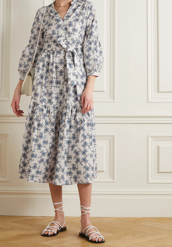 Alice Belted Tiered Floral-Print Midi Dress from Cefinn