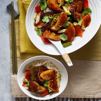 Aubergine, Potato & Peppers Braised In Oyster Sauce