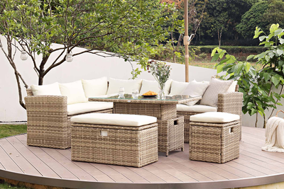Granchester Rattan Rectangular Corner Dining Sofa Set With Rising Table from Daals