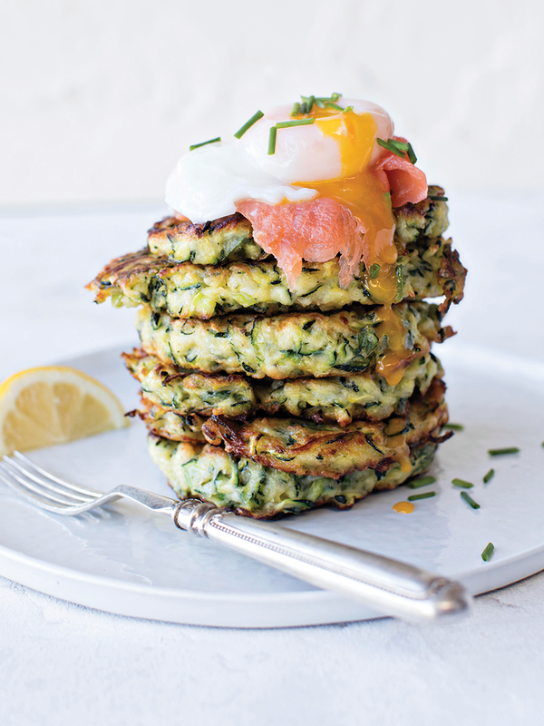 Courgette Fritters With Smoked Trout & Poached Egg